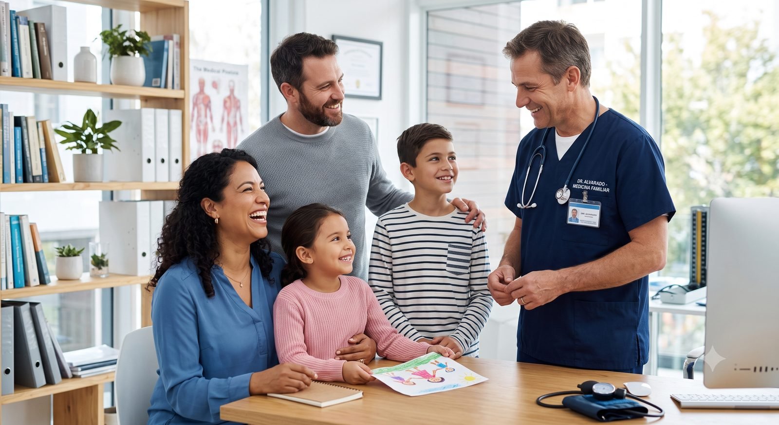 Familia junto a su médico de cabecera